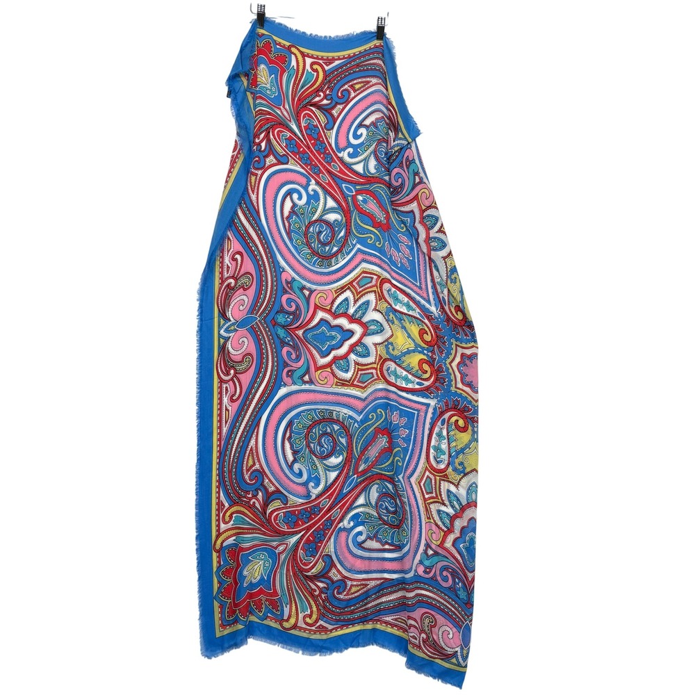 NWT Talbots Womens Scarf One Size Blue Paisley Modal Lightweight Fringed Wrap